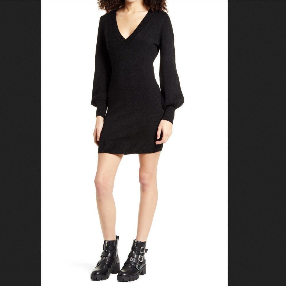 Lulus Black Cozy On Up Long Sleeve Sweater Dress Size Small